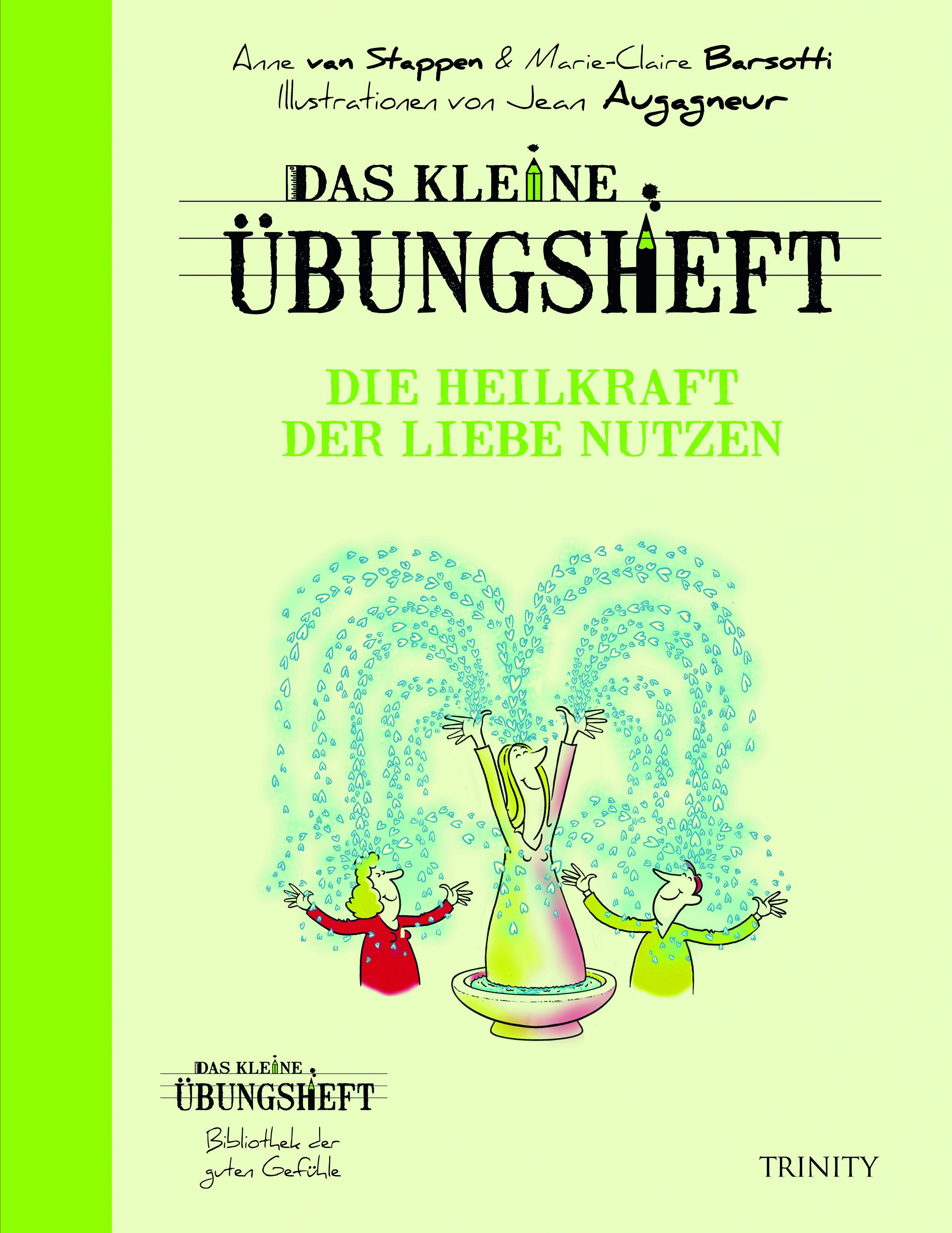 Buchcover mit Titel "Das kleine Übungsheft". Illustration von Personen unter einem Wasserfall. Autorennamen und Verlag.