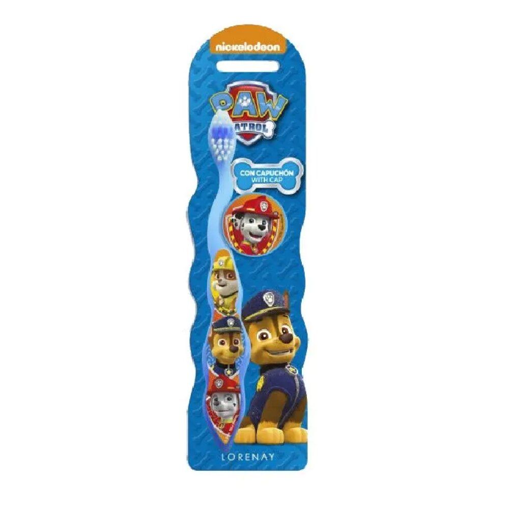 Paw Patrol Zahnbürste mit Chase-Motiv und Schutzkappe.