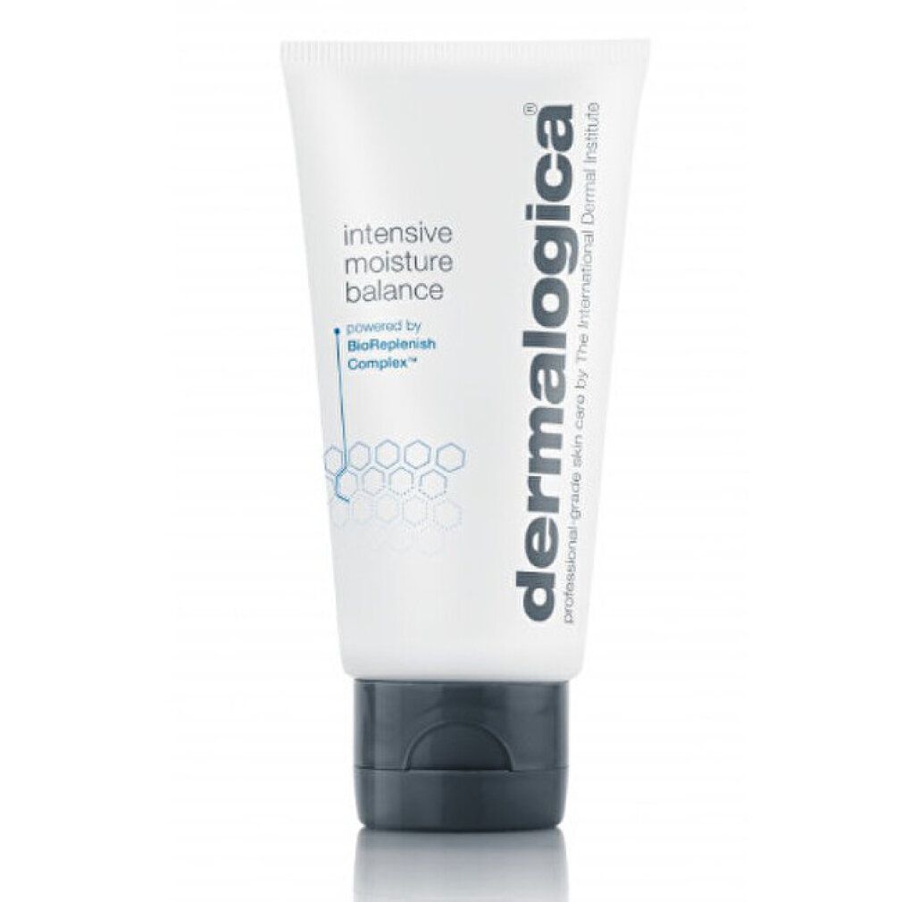 Weiße Tube mit Dermalogica Intensive Moisture Balance. Grauer Klappdeckel.