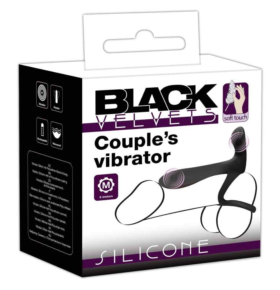 Verpackung für einen Paar-Vibrator. Marke: Black Velvets. Produktname: Couple's vibrator. Material: Silikon.
