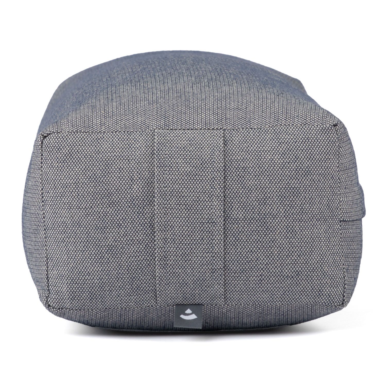 Graues Yoga-Bolster. Dobby-Gewebe. Eckige Form. Logo-Detail.