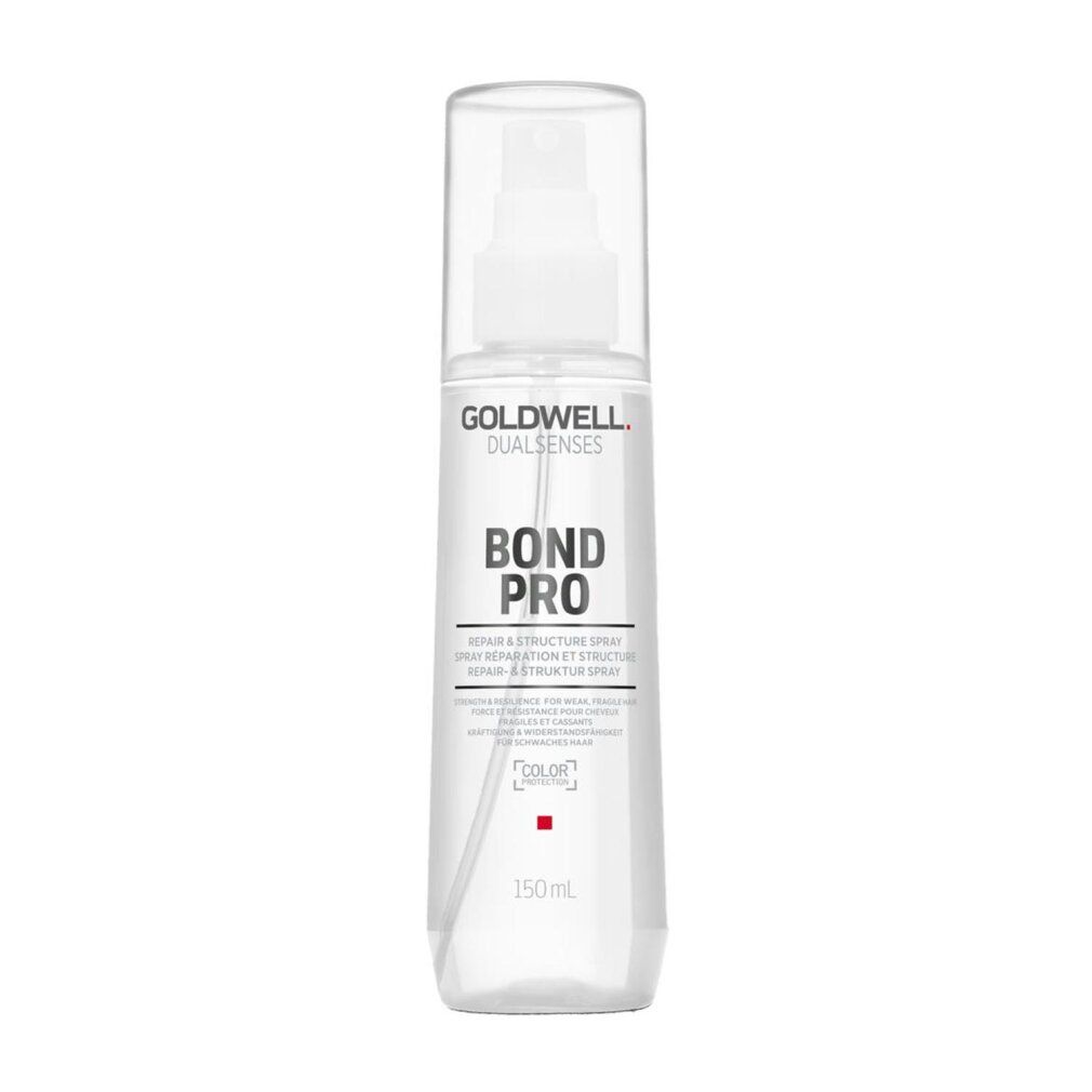 Transparente Sprühflasche mit weißem Deckel. Aufschrift: GOLDWELL DUALSENSES BOND PRO. 150ml.