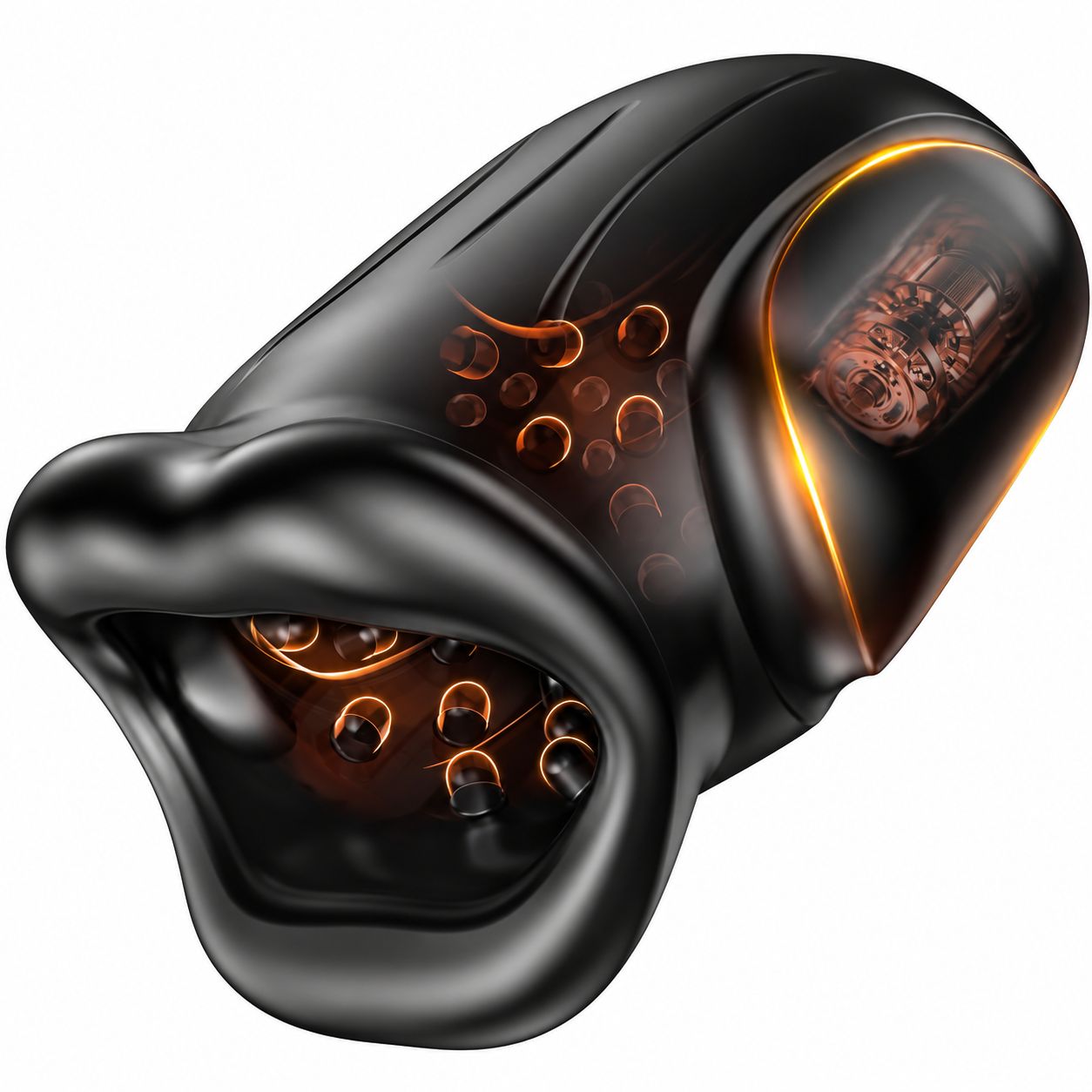 Schwarzer Mund-Vibrator mit internen Noppen und Vibrationsfunktion.