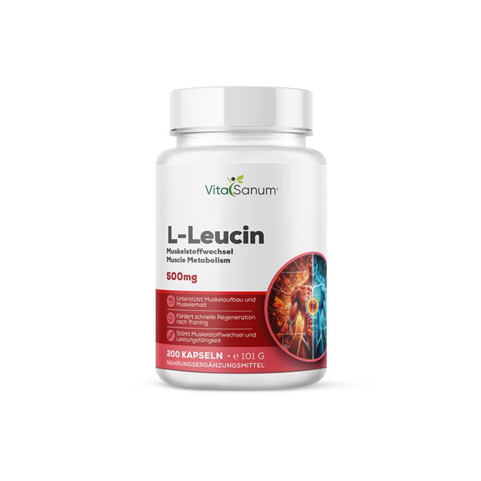 VitaSanum L-Leucin Kapseln, 500mg. Nahrungsergänzungsmittel für Muskelstoffwechsel.