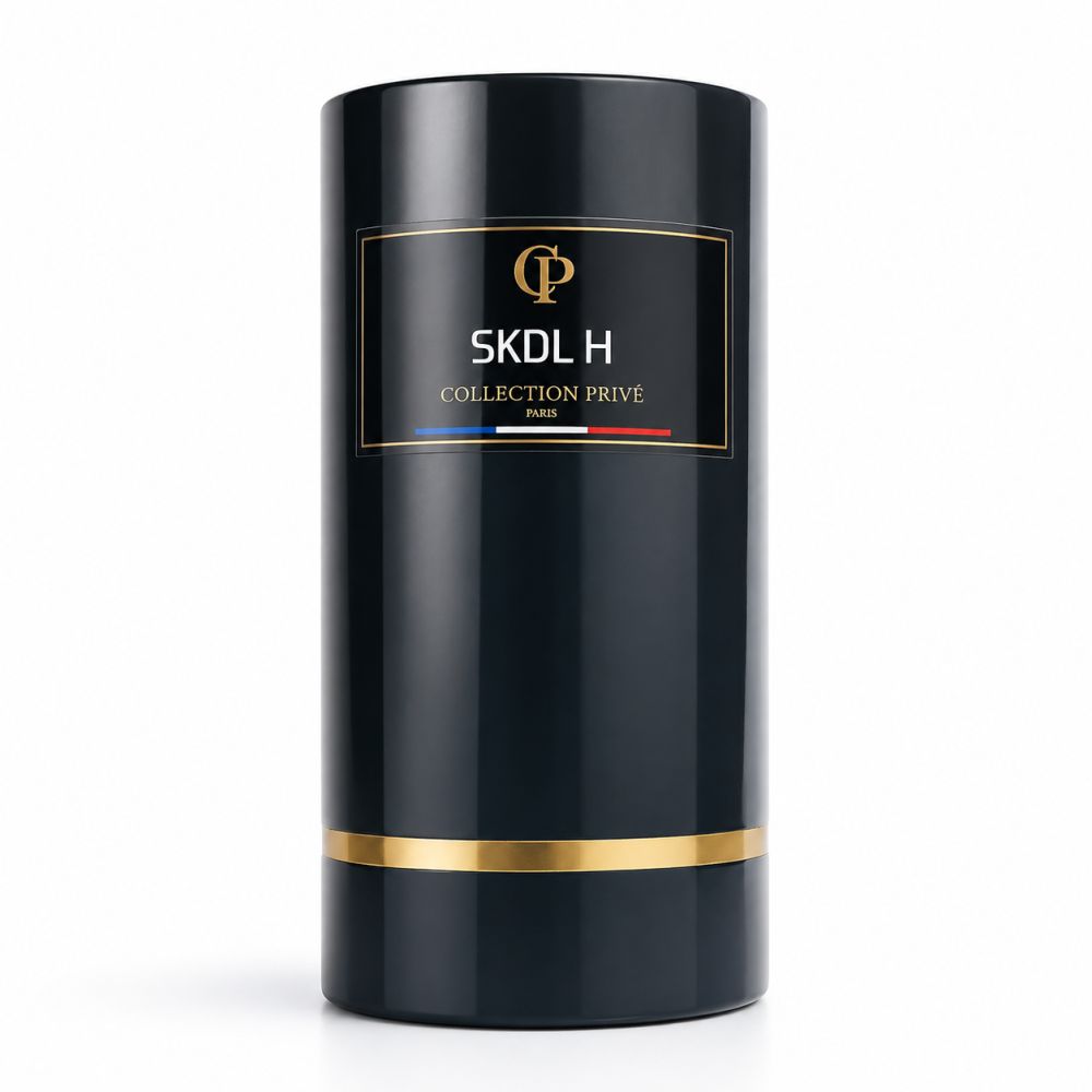 Collection Privée Paris SKDL H Eau de Parfum in schwarzer zylindrischer Geschenkverpackung mit goldenem Band.