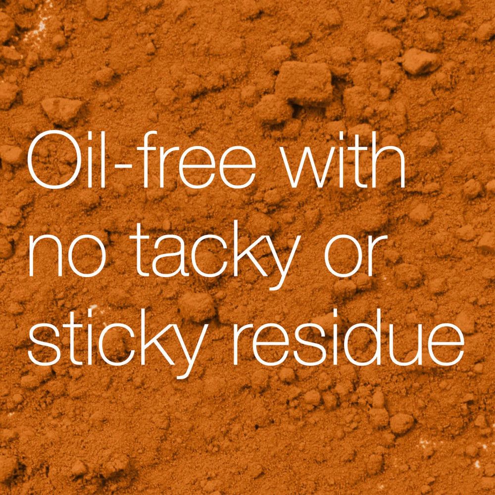 Text auf braunem Hintergrund: Ölfrei, ohne klebrige Rückstände.