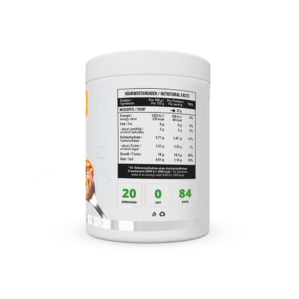 Rückseite eines weißen Behälters. Aufschrift: Nährwertangaben. Enthält Informationen zu Energie, Fett, Kohlenhydraten, Eiweiß und Salz.