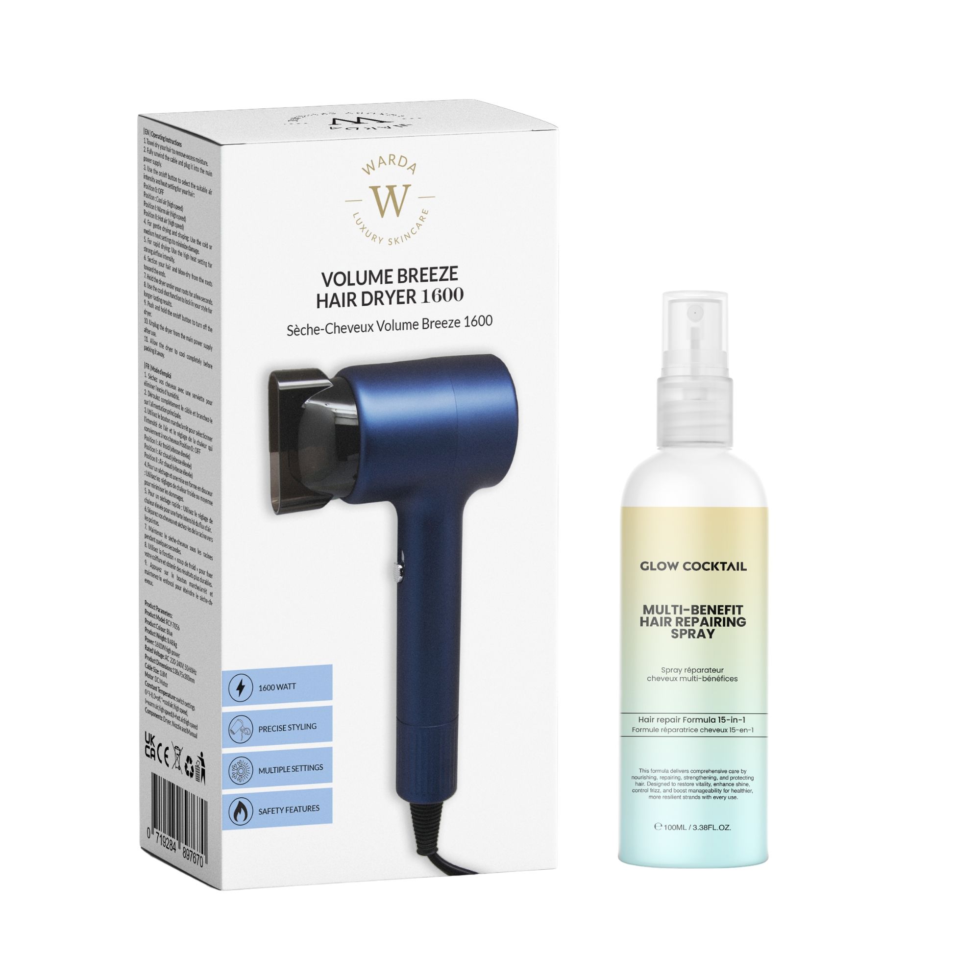 Glow Cocktail Volume Breeze Haartrockner mit Multifunktions Haarreparaturspray
