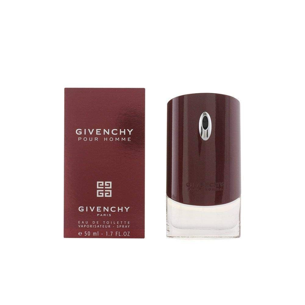 Roter Karton und Flakon. Aufschrift: Givenchy Pour Homme. Eau de Toilette Spray. 50 ml.