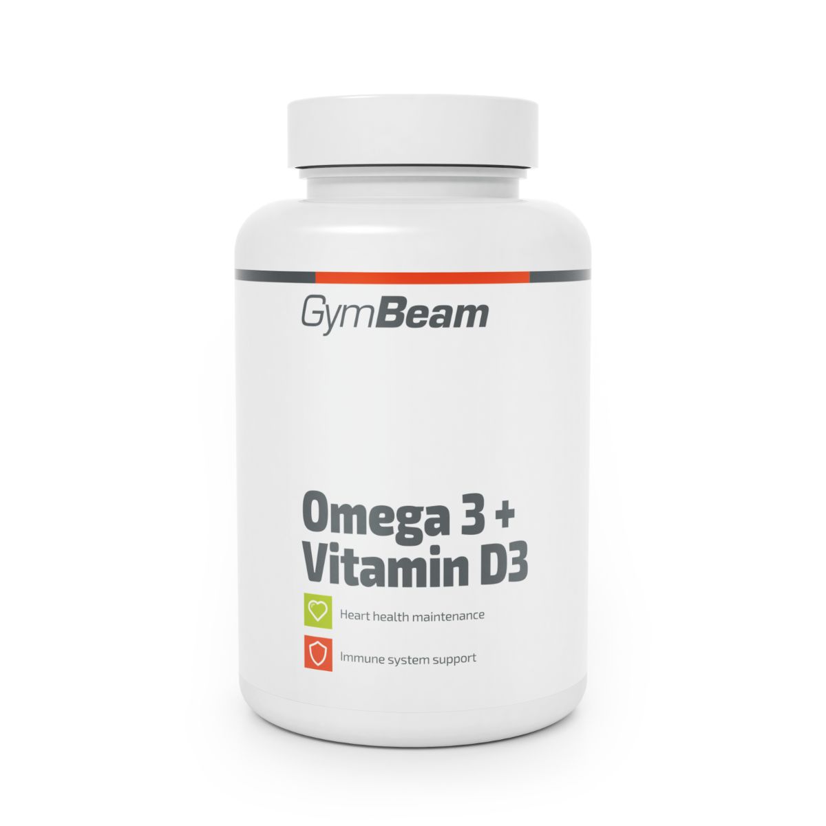 GymBeam Omega 3 + Vitamin D3 Kapseldose. Enthält Herzgesundheit und Immunsystem-Unterstützung.