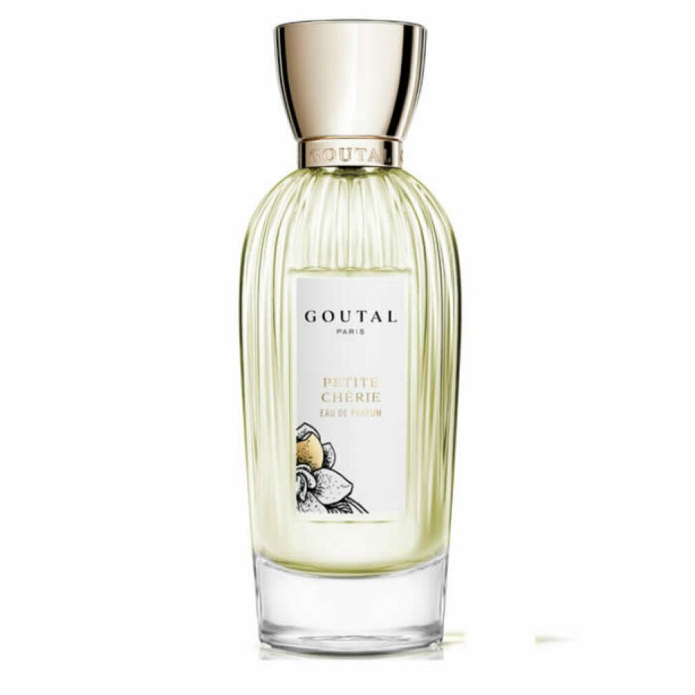 Parfümflasche mit goldfarbenem Verschluss. Aufschrift Goutal Paris und Petite Cherie. Flakon mit geriffelter Oberfläche.