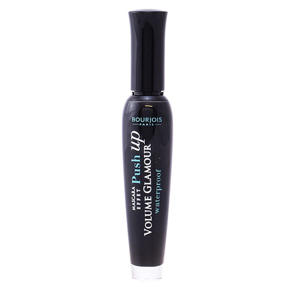 Schwarze Mascara-Tube mit Aufschrift Bourjois Push up Volume Glamour Waterproof.