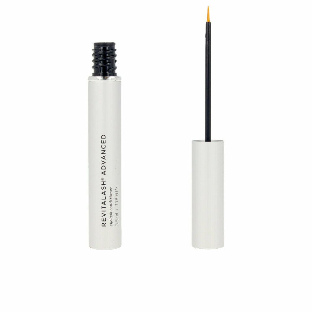 Weißer Behälter mit schwarzem Deckel und Applikator. Aufschrift: RevitaLash Advanced Eyelash Conditioner.