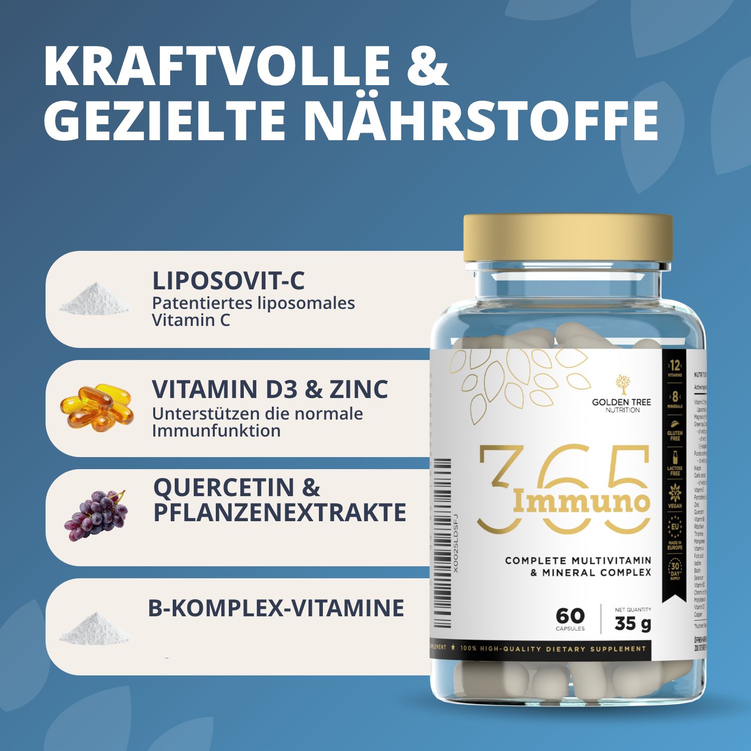 Flasche mit 60 Kapseln, Multivitamin & Mineralstoffkomplex.