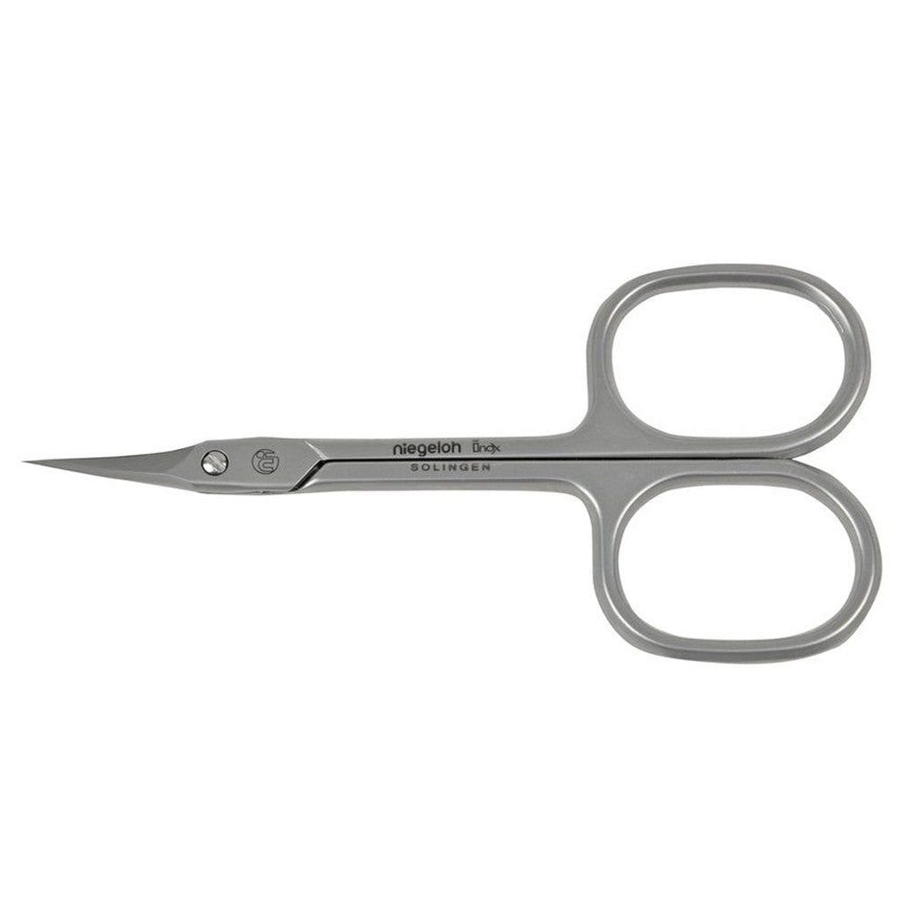 Nagelhautschere aus Edelstahl. Mit abgerundeten Griffen und spitzer Spitze. Marke Niegeloh Solingen.