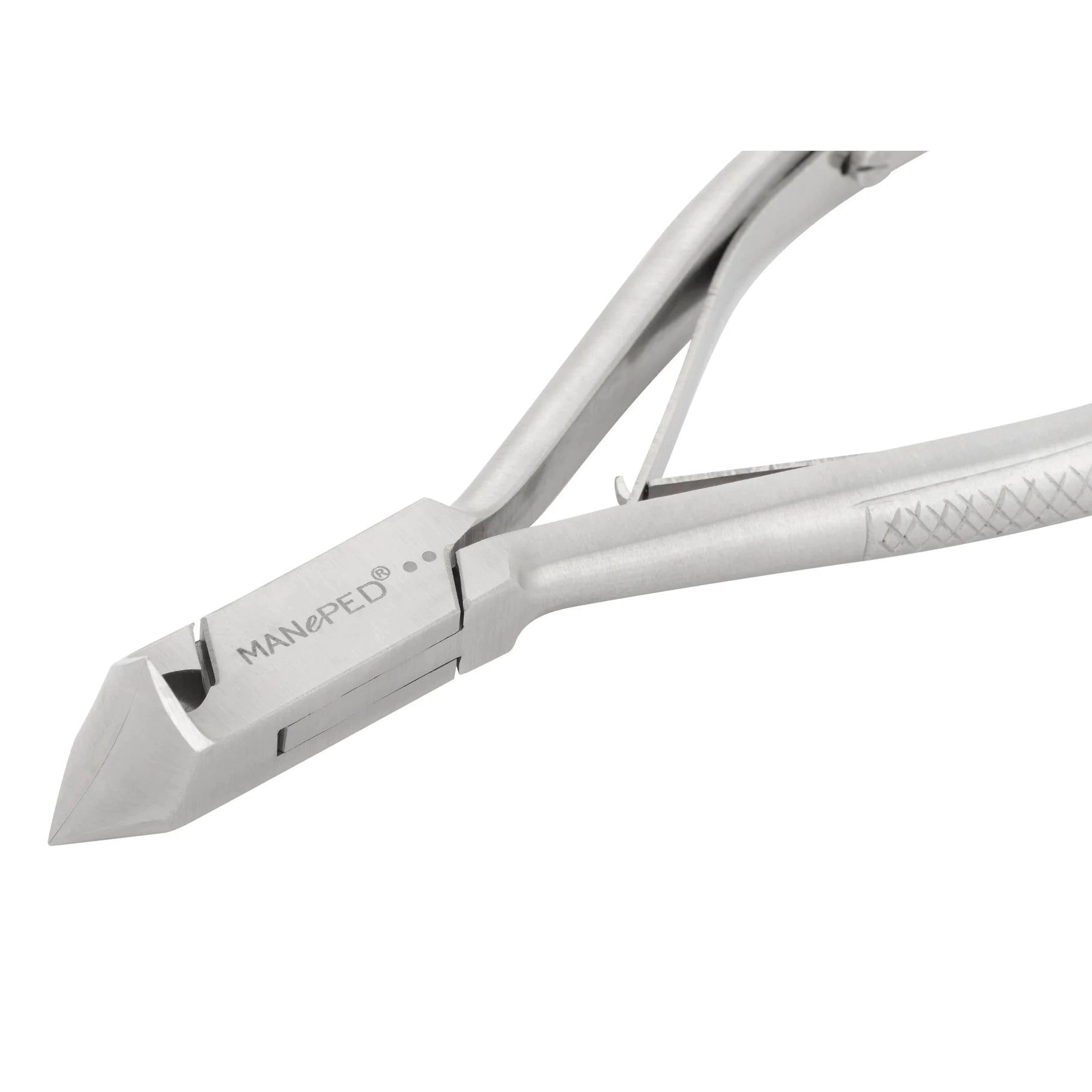 Nagelzange aus Metall. Der Griff ist geriffelt. Der Markenname MANePED ist sichtbar.