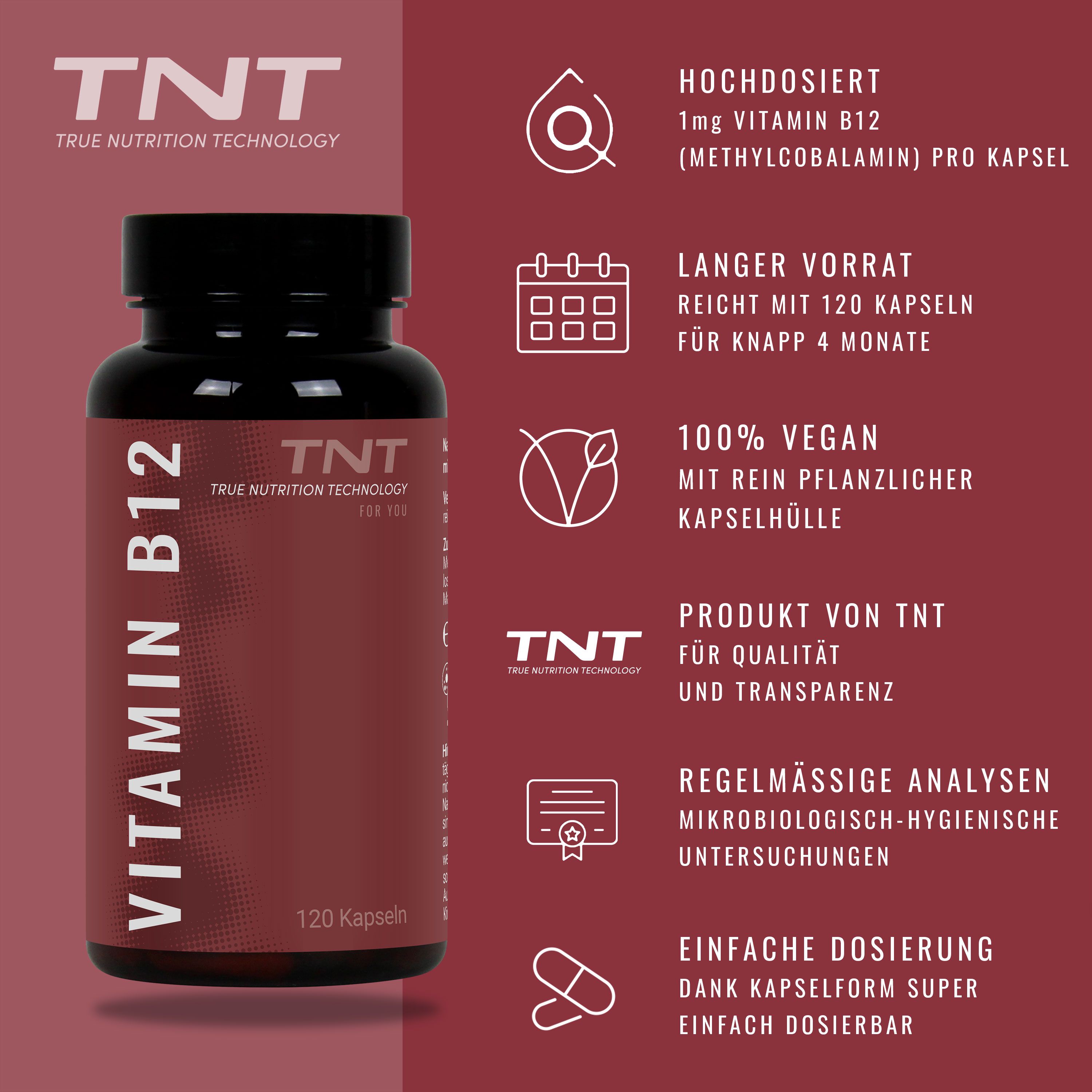 TNT Vitamin B12 - mit 1mg Vitamin B12 pro Kapsel - vegan