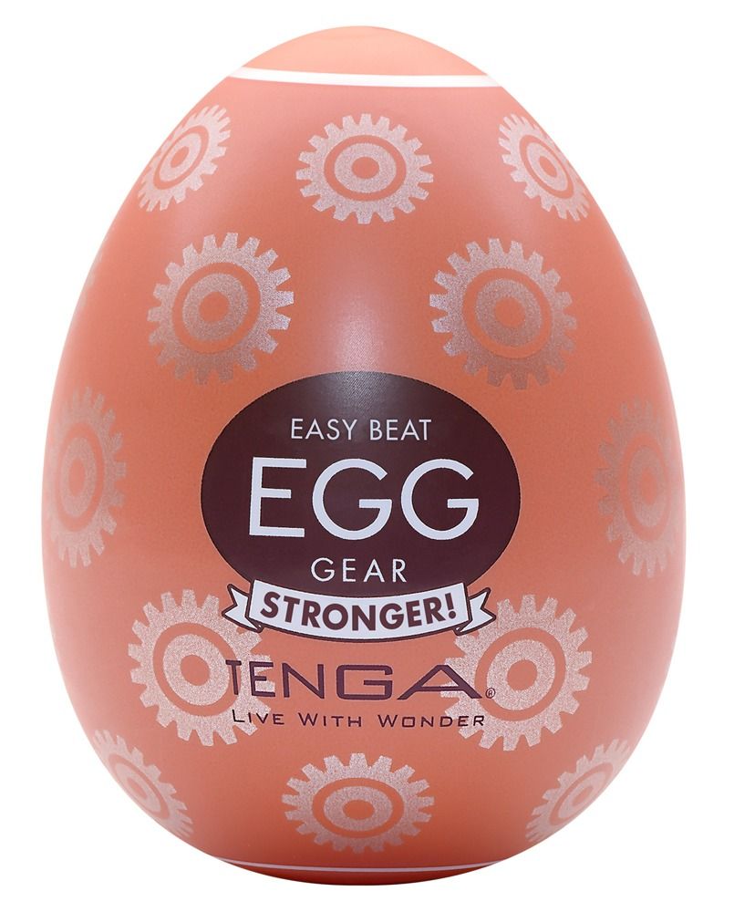 TENGA Egg Gear Masturbator: Orange Eiform mit Zahnradmuster und schwarzem Etikett.