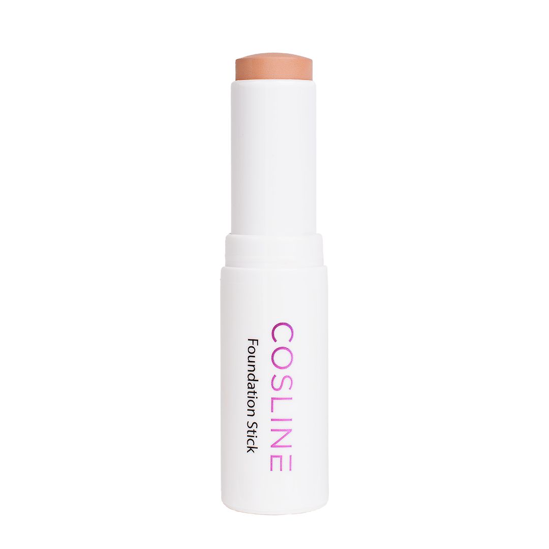 Weißer Foundation Stick mit beigefarbener Spitze. Aufschrift: Cosline Foundation Stick.