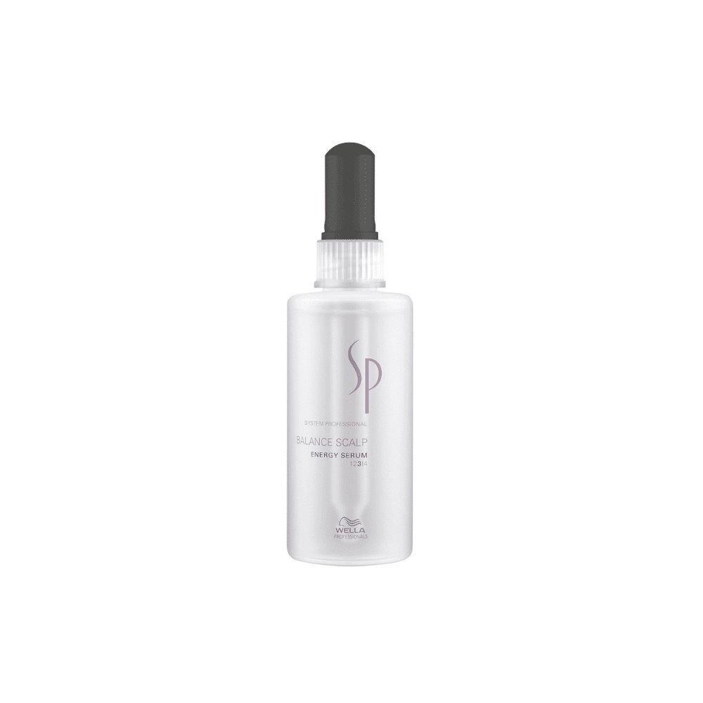 Flasche mit Sprühkopf. Aufschrift: SP Balance Scalp Energy Serum. Marke: Wella.