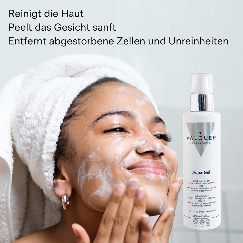 Valquer Aqua-Gel Peeling-Gel reinigt und peelt die Haut sanft.