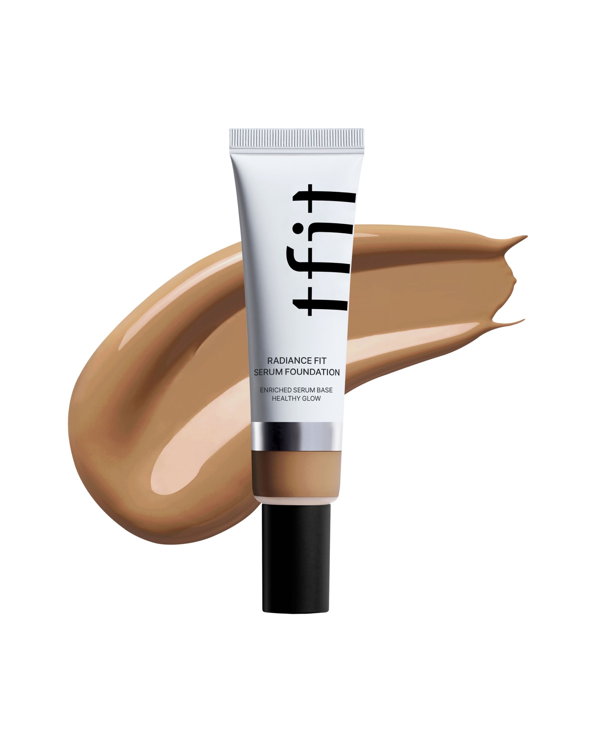 Tube mit TFIT Radiance Fit Serum Foundation und Farbprobe. Aufschrift: Enriched Serum Base Healthy Glow.