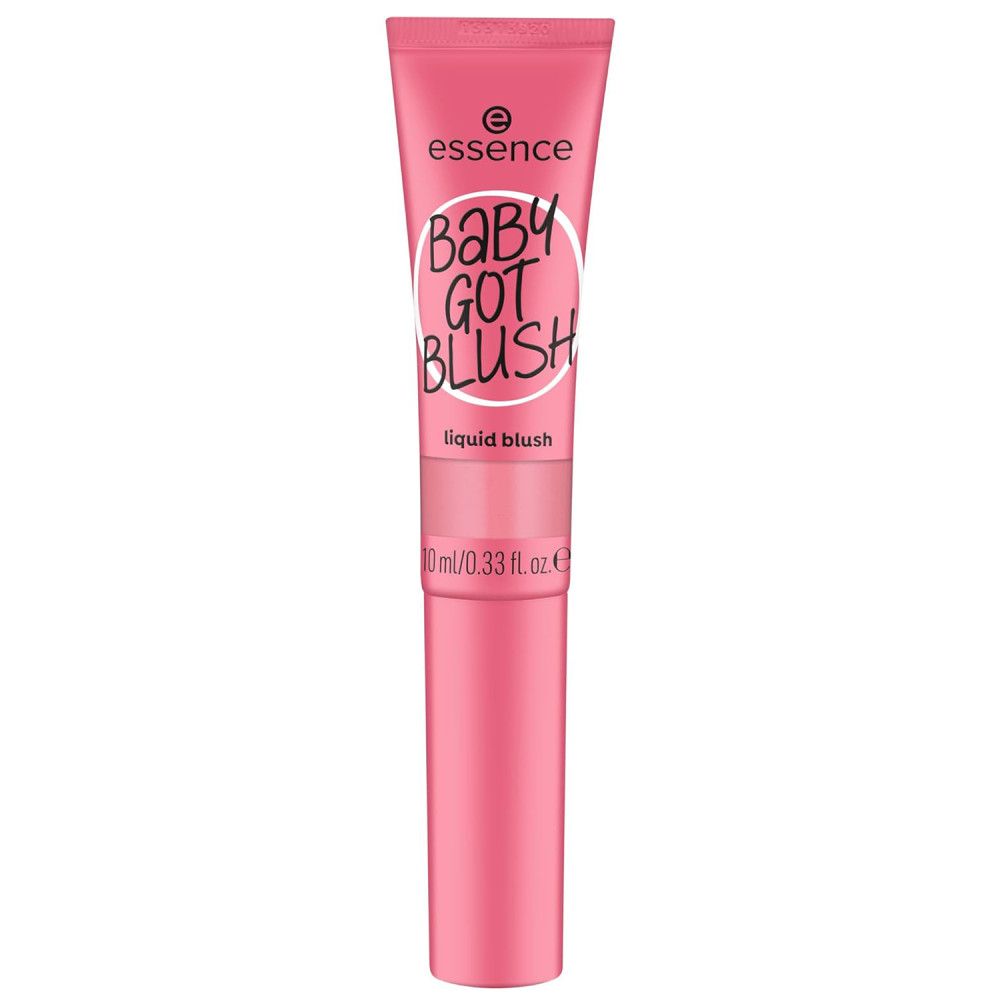 Rosa Tube mit Aufschrift: Essence Baby Got Blush, liquid blush. 10 ml/0.33 fl. oz. E.