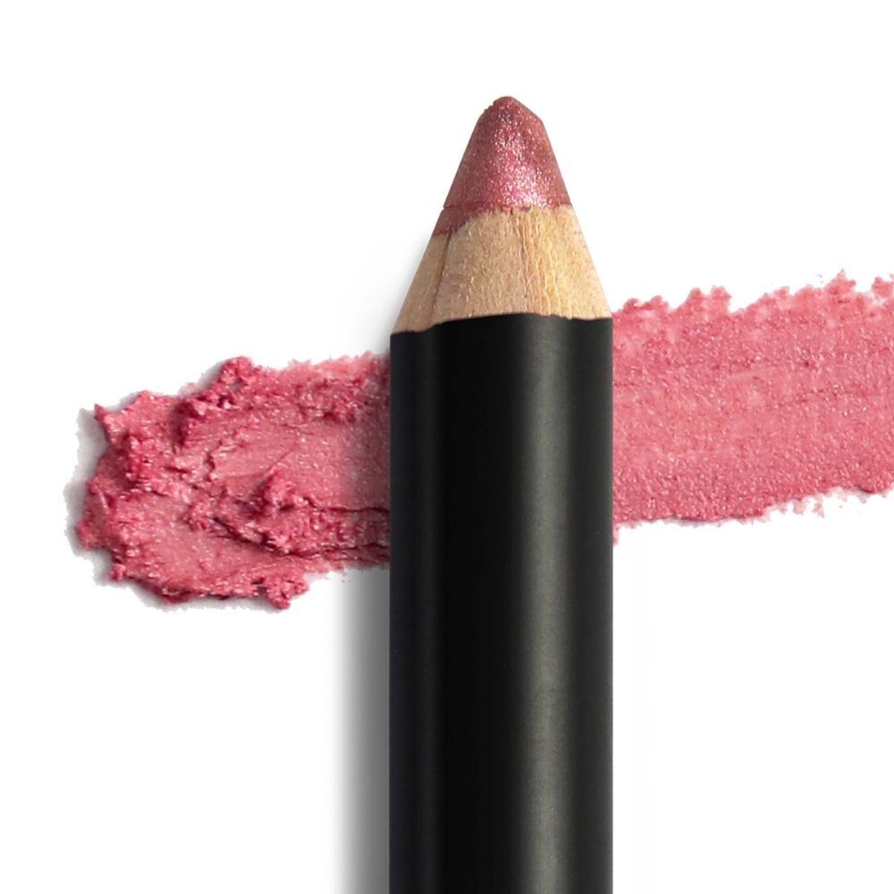 Rosafarbener Lidschatten-Abstrich neben einem schwarzen Stift mit rosafarbenem Ende.