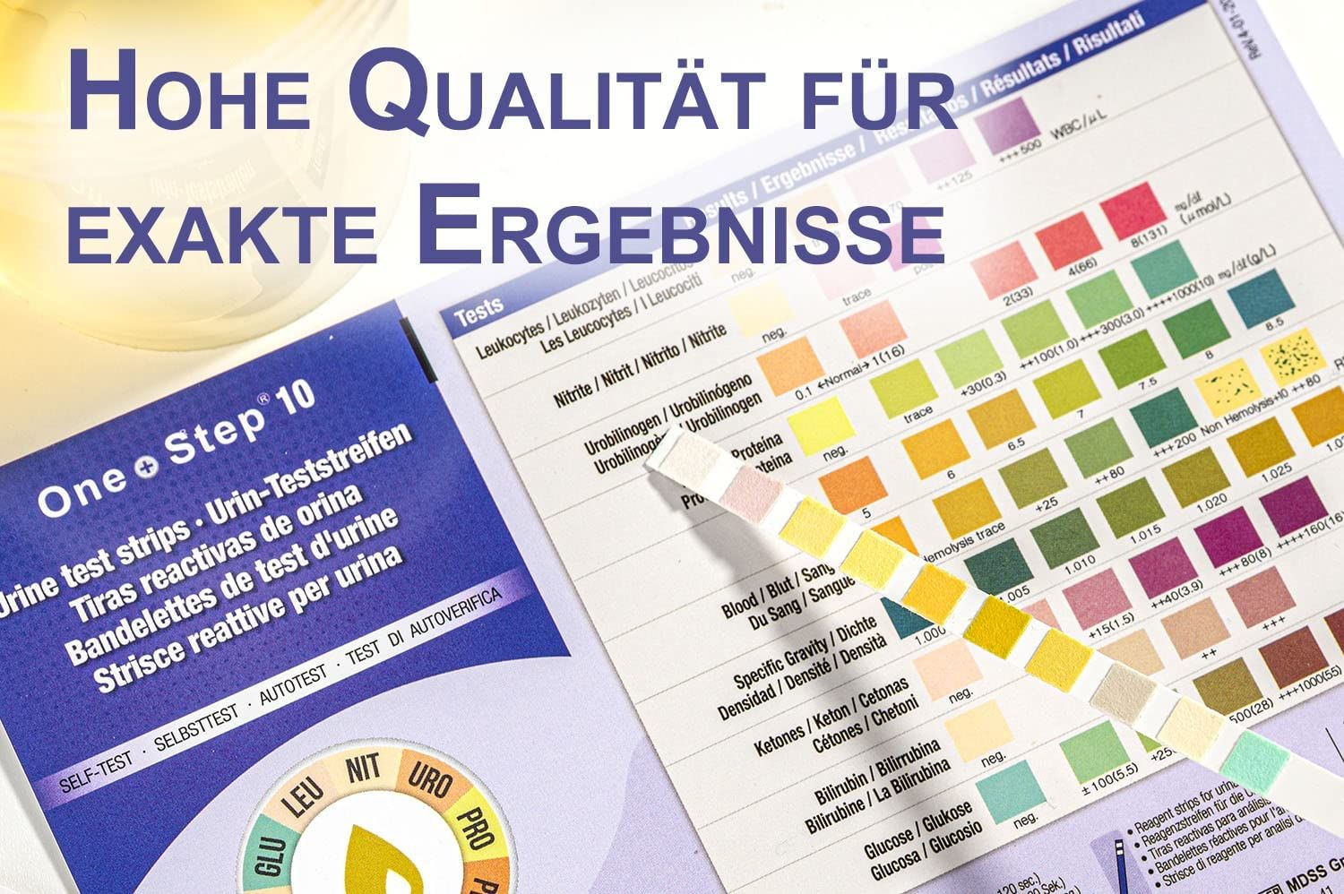 One+Step Urinteststreifen für 10 Indikatoren - Gesundheitstest inkl. Referenzfarbkarte