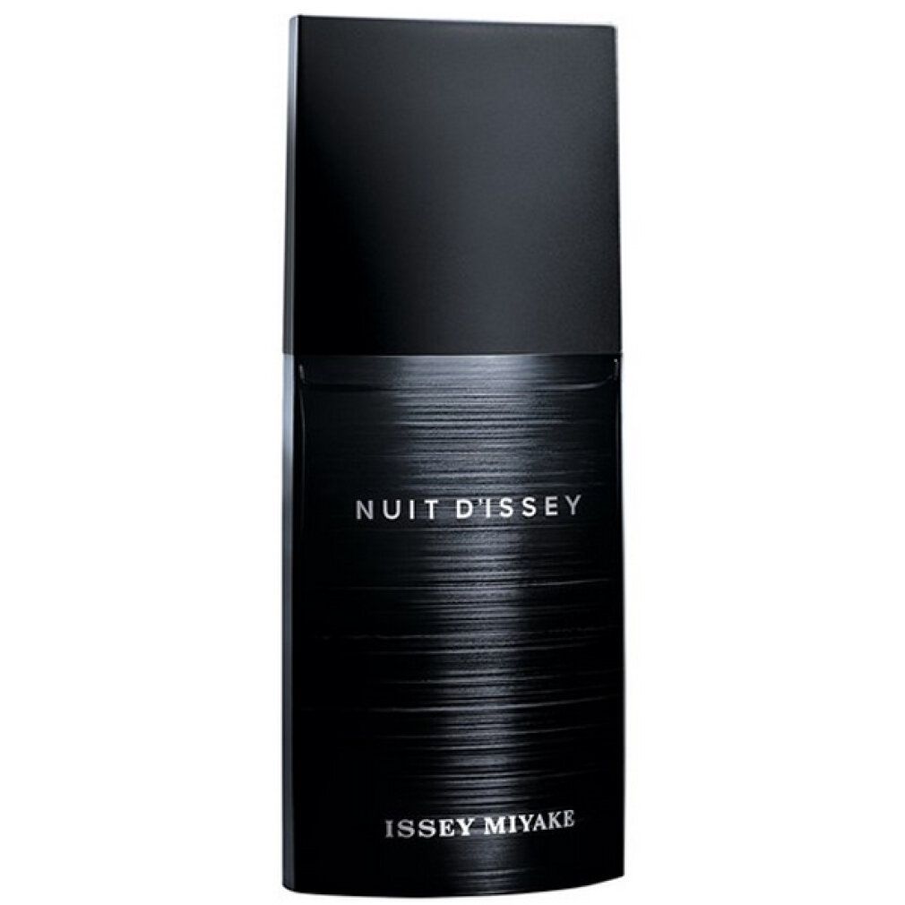 Schwarzer Flakon. Aufschrift: Nuit d'Issey. Marke: Issey Miyake.