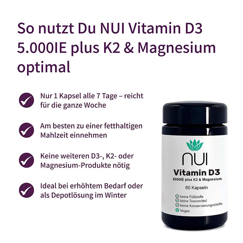 NUI Vitamin D3&K2 5.000IE mit Magnesium