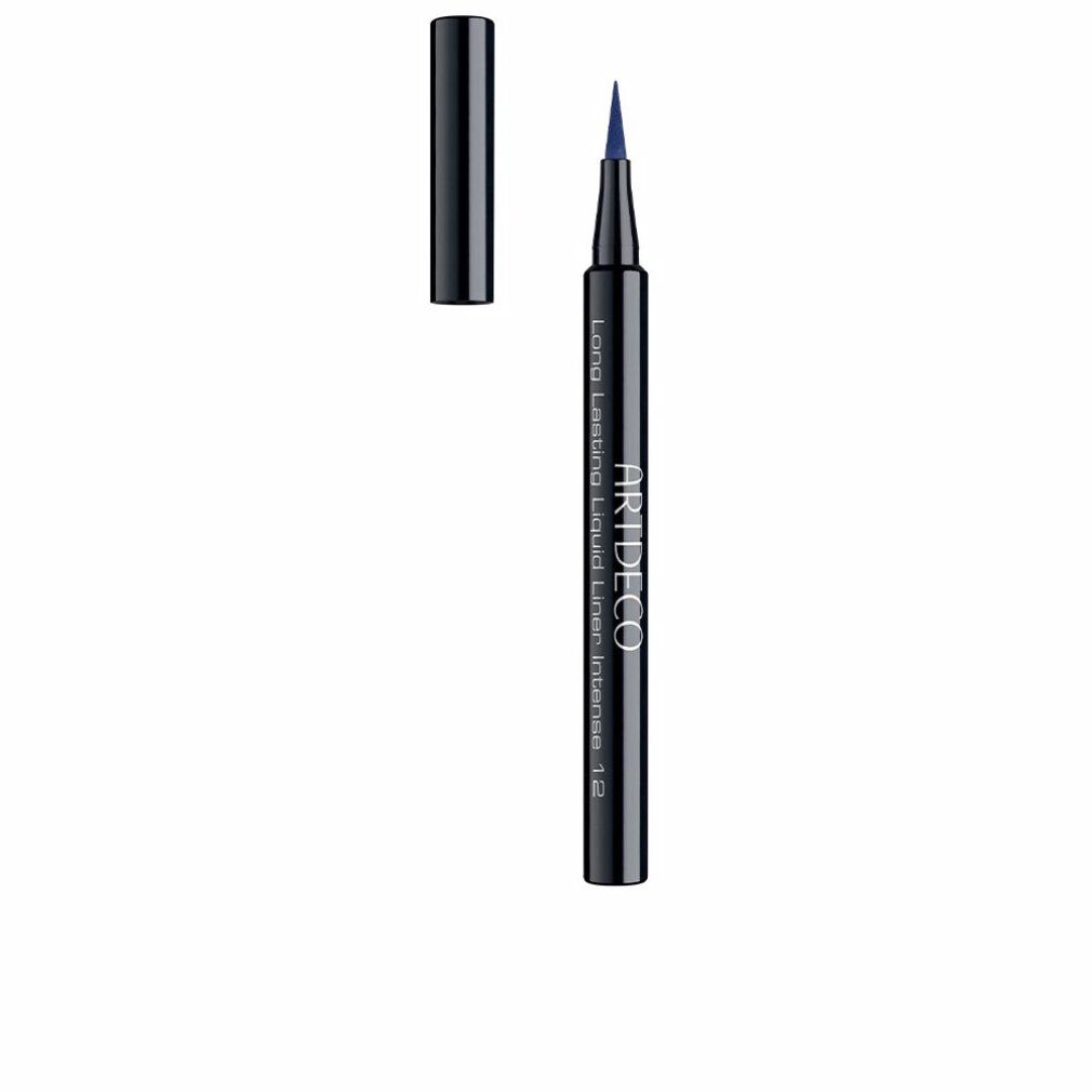 Artdeco Long Lasting Liquid Liner Intense. Schwarzer Stift mit abgenommenem Deckel. Blaue Spitze. Aufschrift: Long Lasting Liquid Liner Intense 12.
