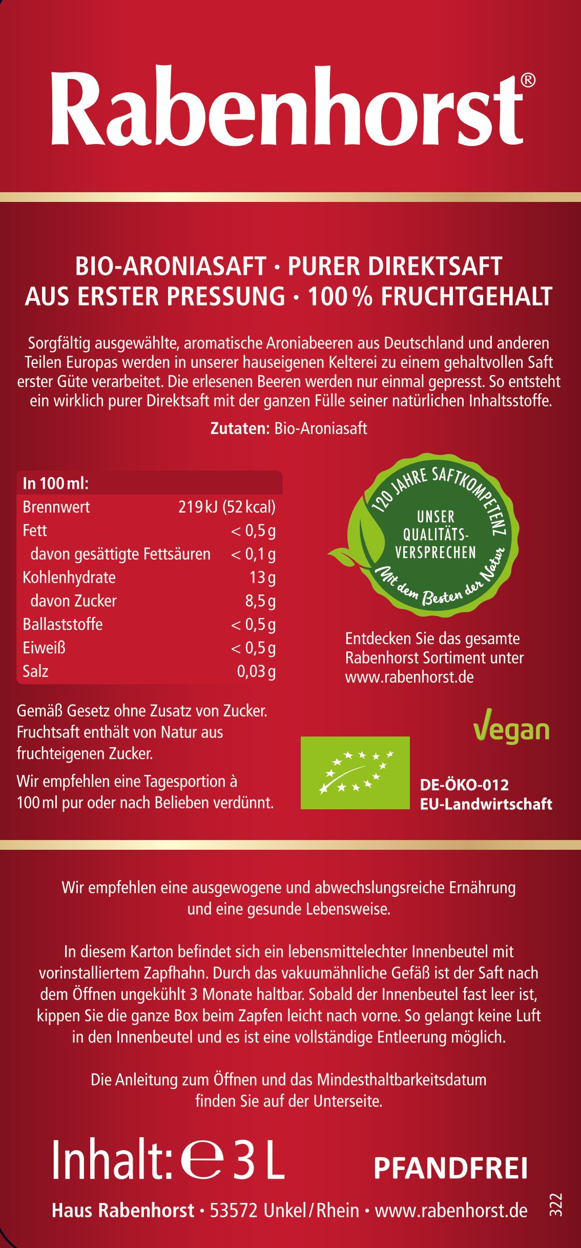 Rabenhorst Bio Aronia Muttersaft