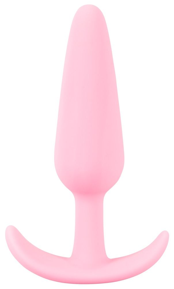 Rosa Analplug mit konischer Form und T-förmigem Griff. Aus weichem Material.