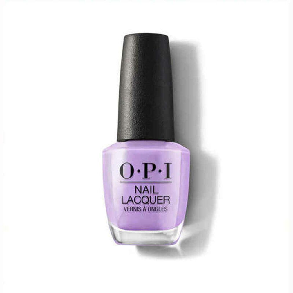 OPI Nagellack, lila. Schwarzer Deckel. Glasflasche. OPI-Logo und Produktbezeichnung sichtbar.
