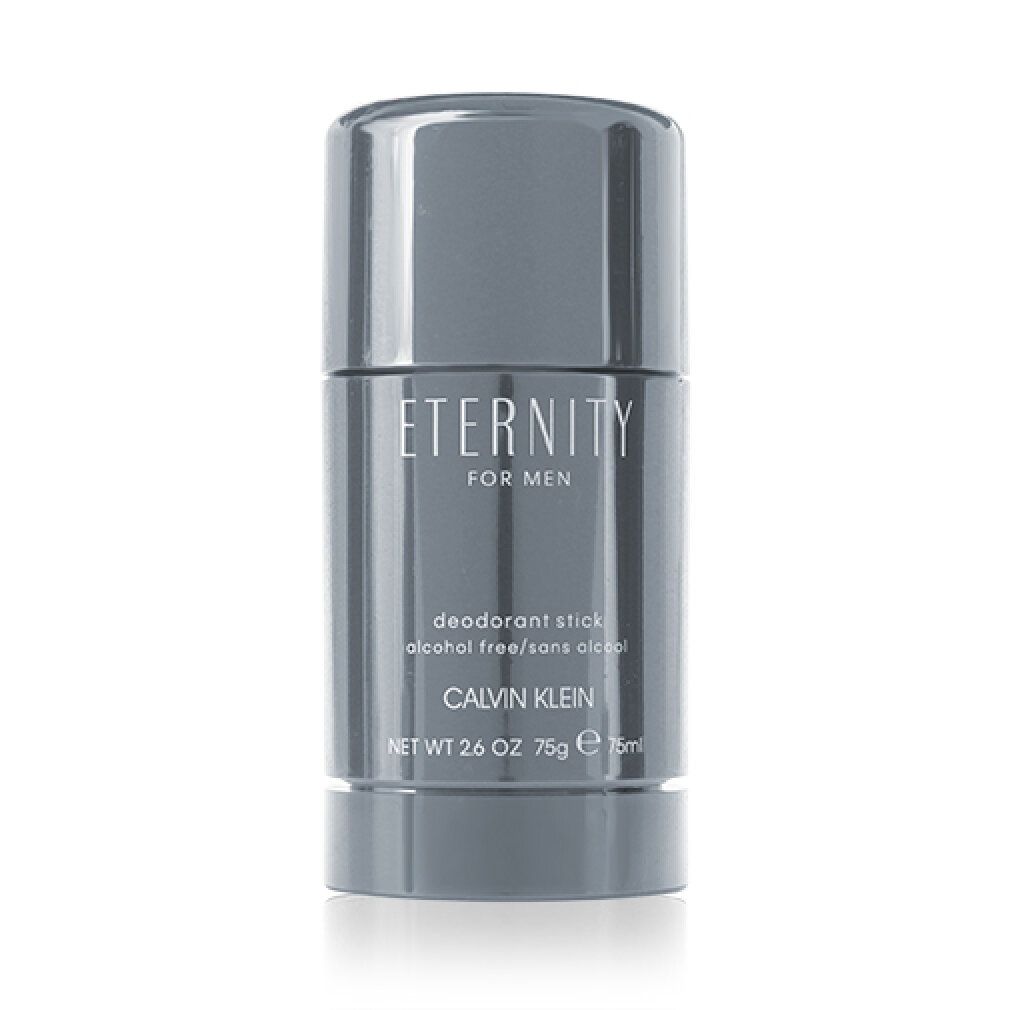 Deostick von Calvin Klein Eternity for Men. Graue zylindrische Form. Schriftzug Eternity for men, Deodorant Stick, Calvin Klein. 75ml.
