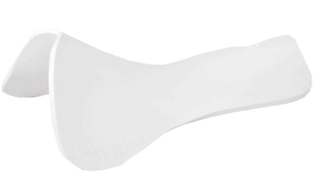 Weißer Rückenschoner, geschwungene Form, für Pferde.