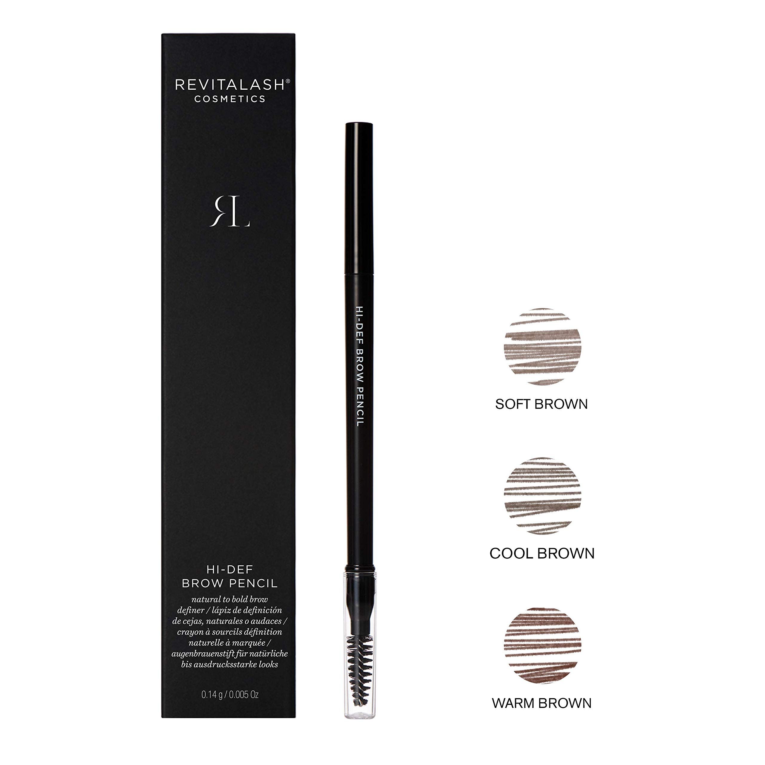 Schwarzer Augenbrauenstift und Verpackung. Aufschrift: RevitaLash Cosmetics, HI-DEF BROW PENCIL.