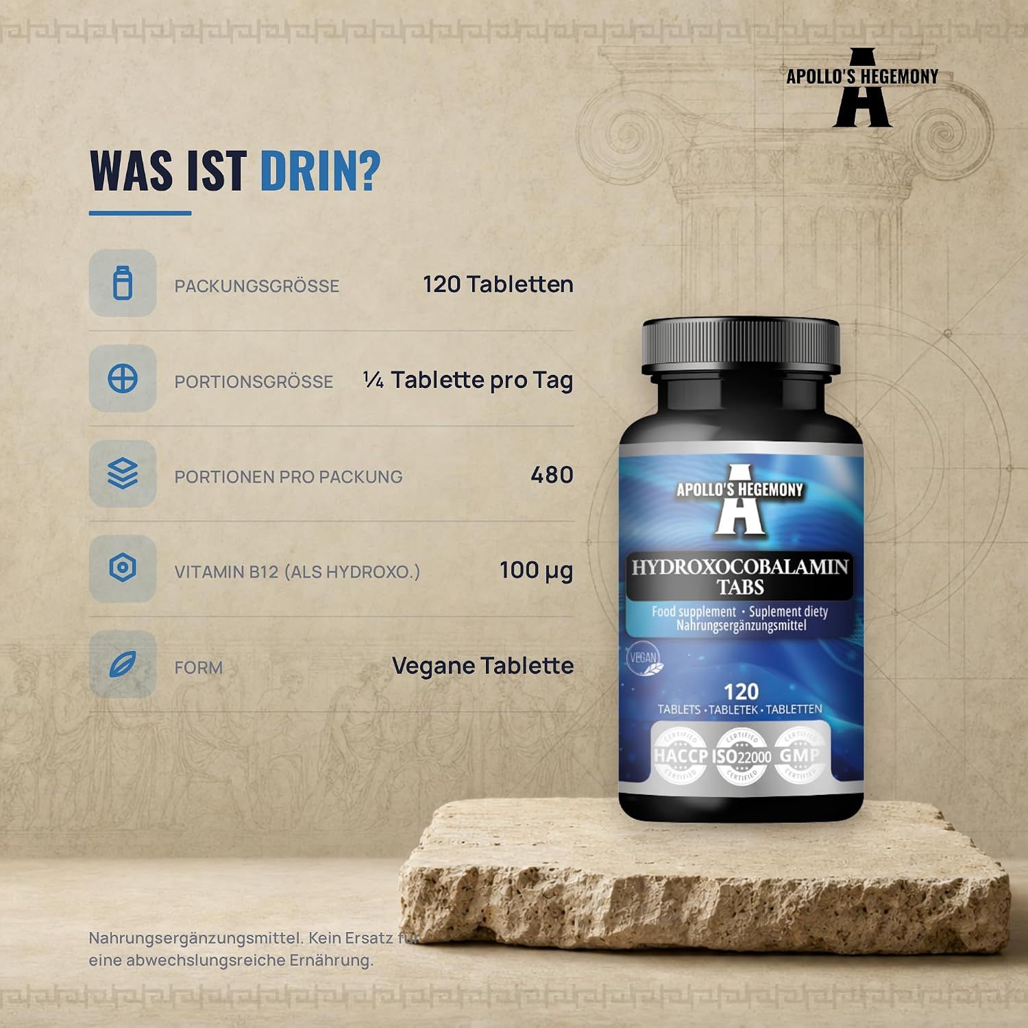 Apollo's Hegemony Hydroxocobalamin Tabs, 120 vegane Tabletten.