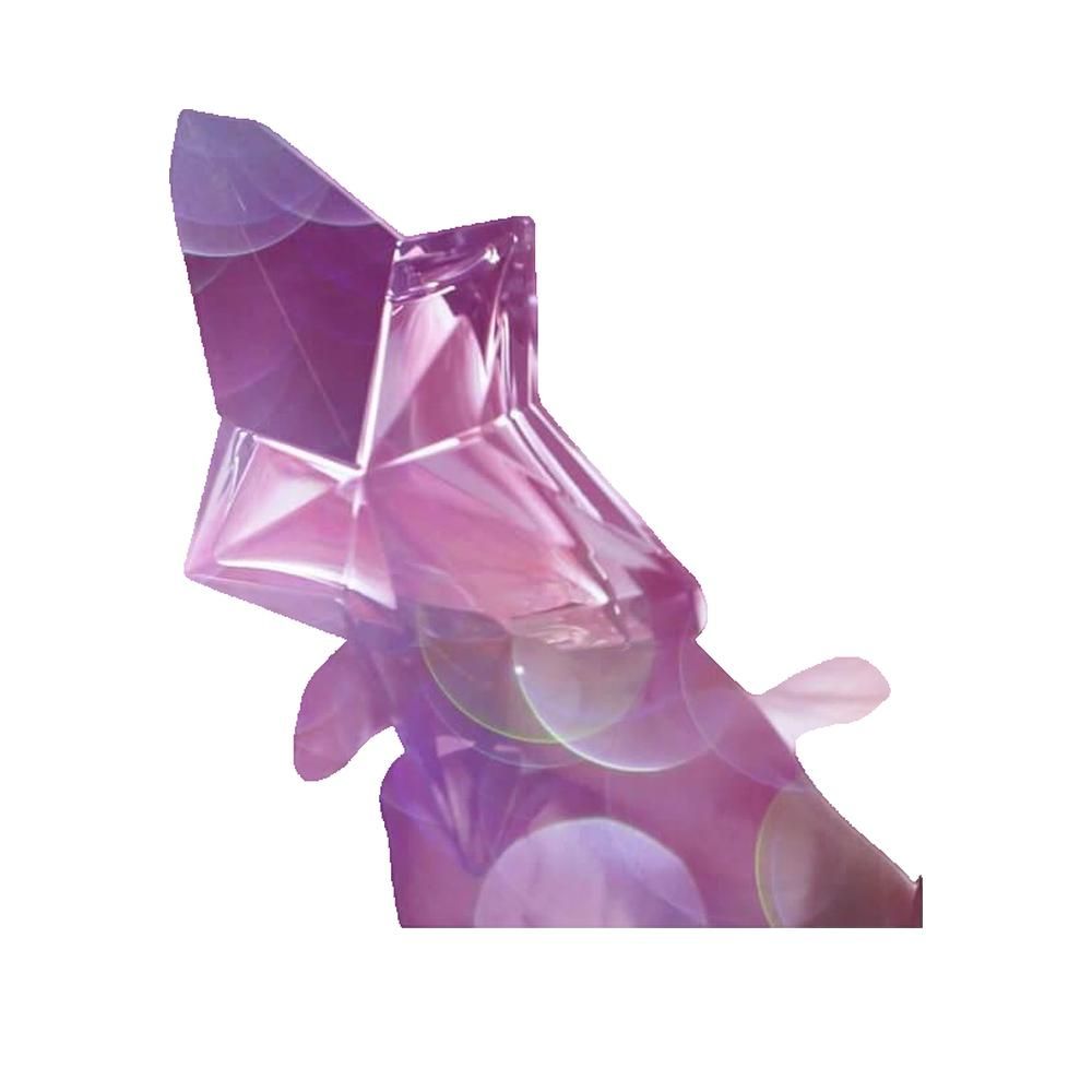 Sternförmiger Flakon mit rosa Farbverlauf. Der Flakon ist transparent und hat einen grauen Deckel.