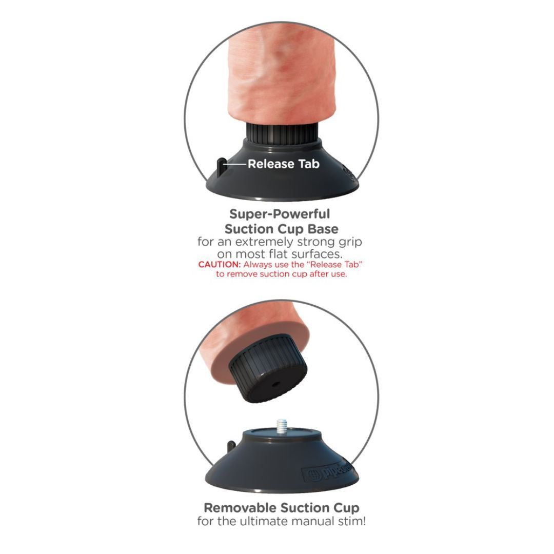 Detailansicht des Saugfußes. Schwarze Basis mit 'Release Tab'. Abnehmbare Saugnapfbasis.
