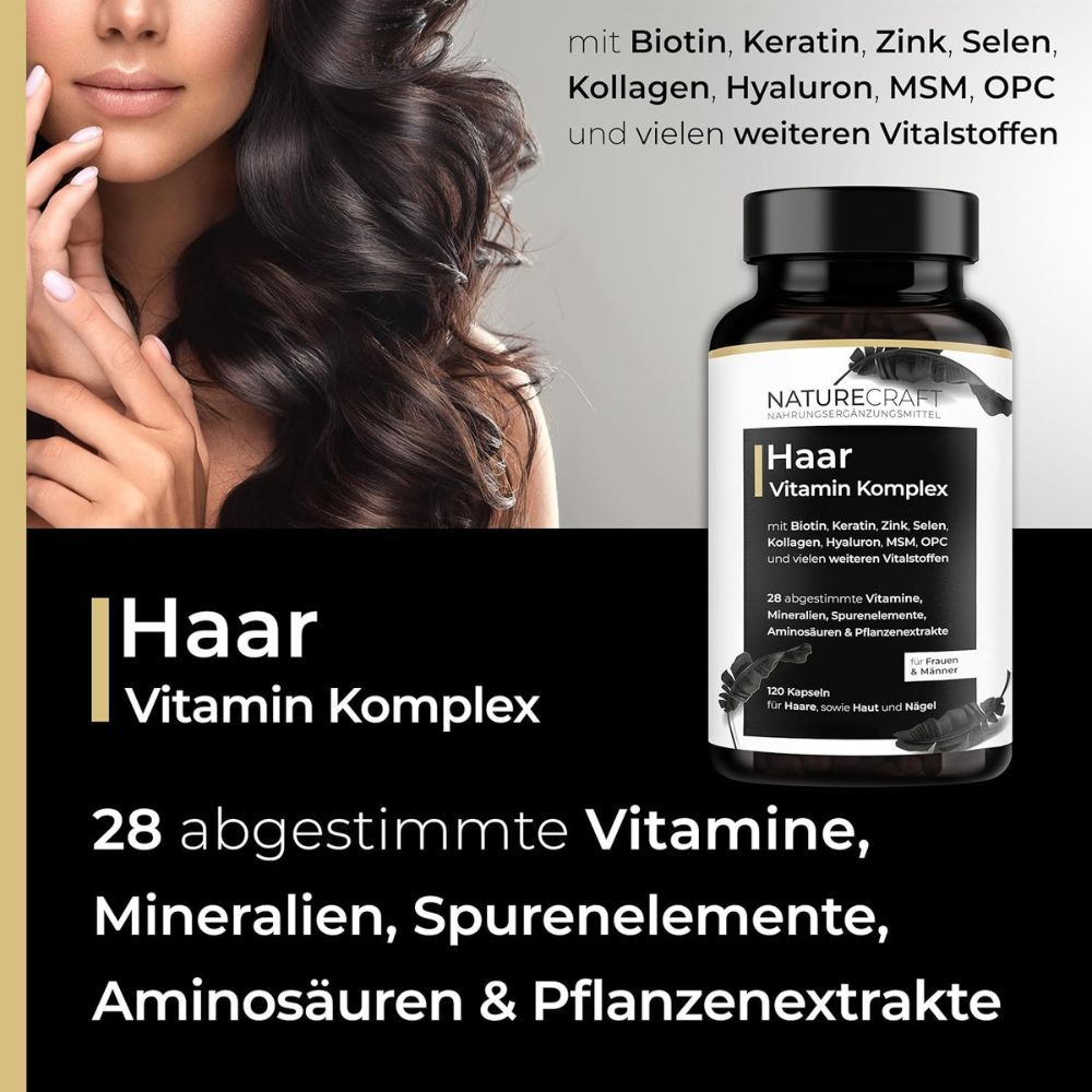 Flasche mit NatureCraft Haar, Haut & Nägel Vitamin Komplex Kapseln.