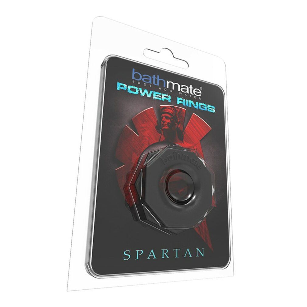 Produktverpackung mit schwarzem Ring, "bathmate POWER RINGS SPARTAN"-Logo.