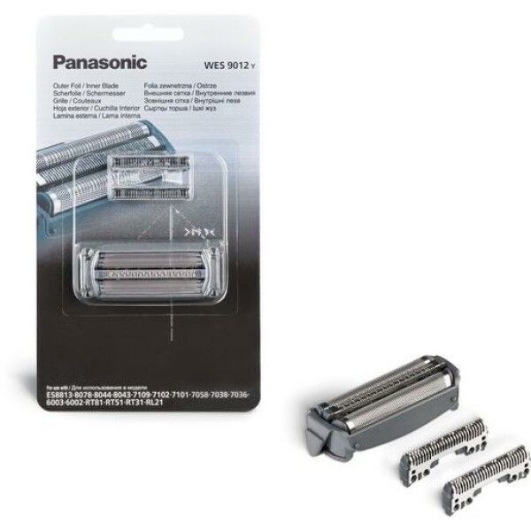 Panasonic Schermesser und Scherfolie Rasierklinge. Verpackung und lose Ersatzklingen. Produktname und Modellnummer sichtbar.