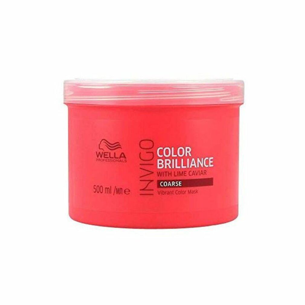 Rote Dose Wella Invigo Color Brilliance Maske. Aufschrift: Color Brilliance, mit Limettenkaviar, Coarse, Vibrant Color Mask.
