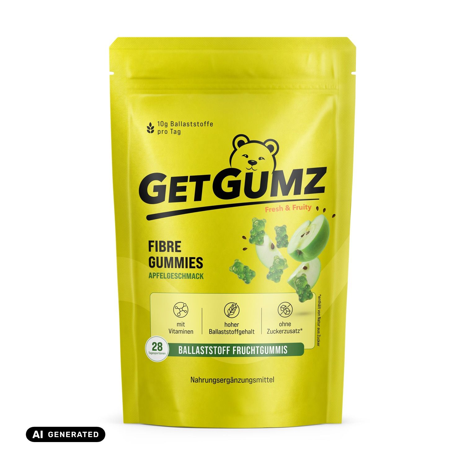 GetGumz Ballaststoff Gummibärchen: 10g Ballaststoffe, Vergleich mit Obst und Gemüse.