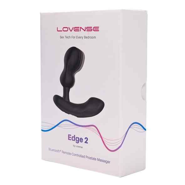 Produktverpackung mit Produktabbildung. Text: LOVENSE, Edge 2, Bluetooth Remote Controlled Prostate Massager.