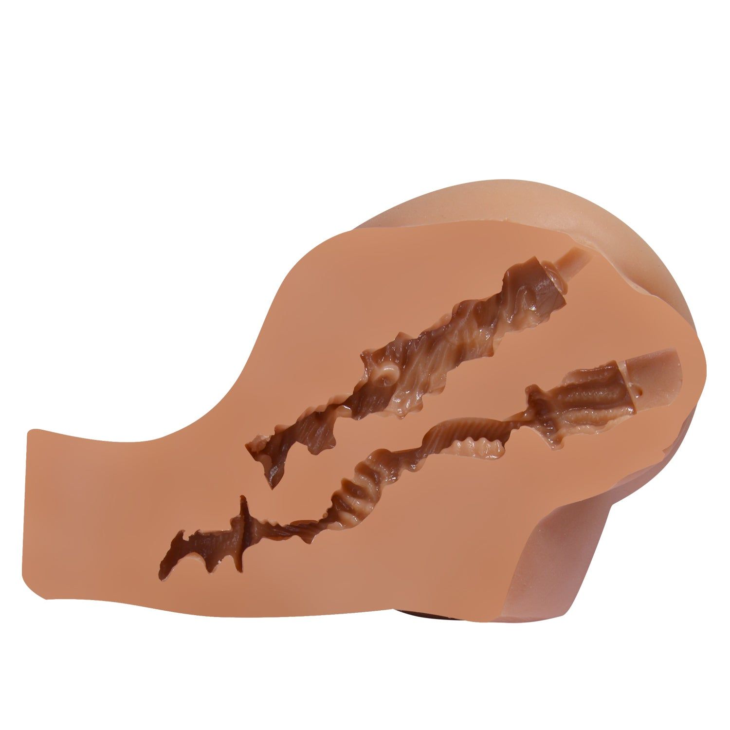 Masturbator-Schnittmodell. Innere Strukturen in Hautfarbe sichtbar.