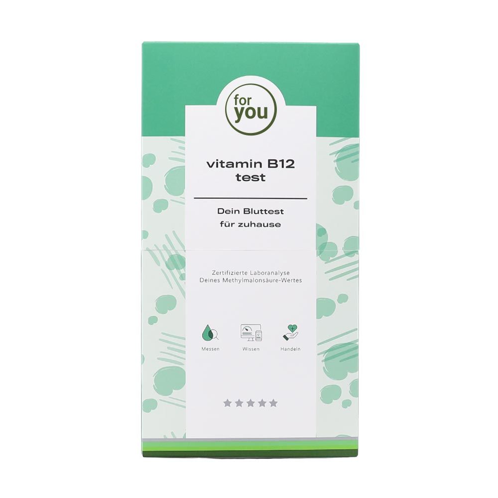 Vorderseite der Verpackung eines Vitamin B12-Tests für zuhause.
