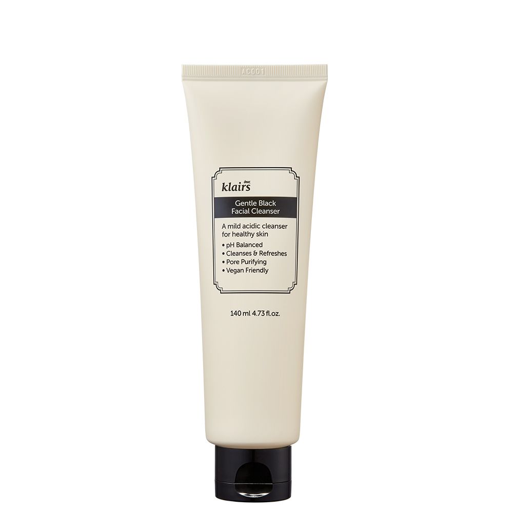 Weiße Tube mit schwarzem Deckel, Klairs Gentle Black Facial Cleanser.